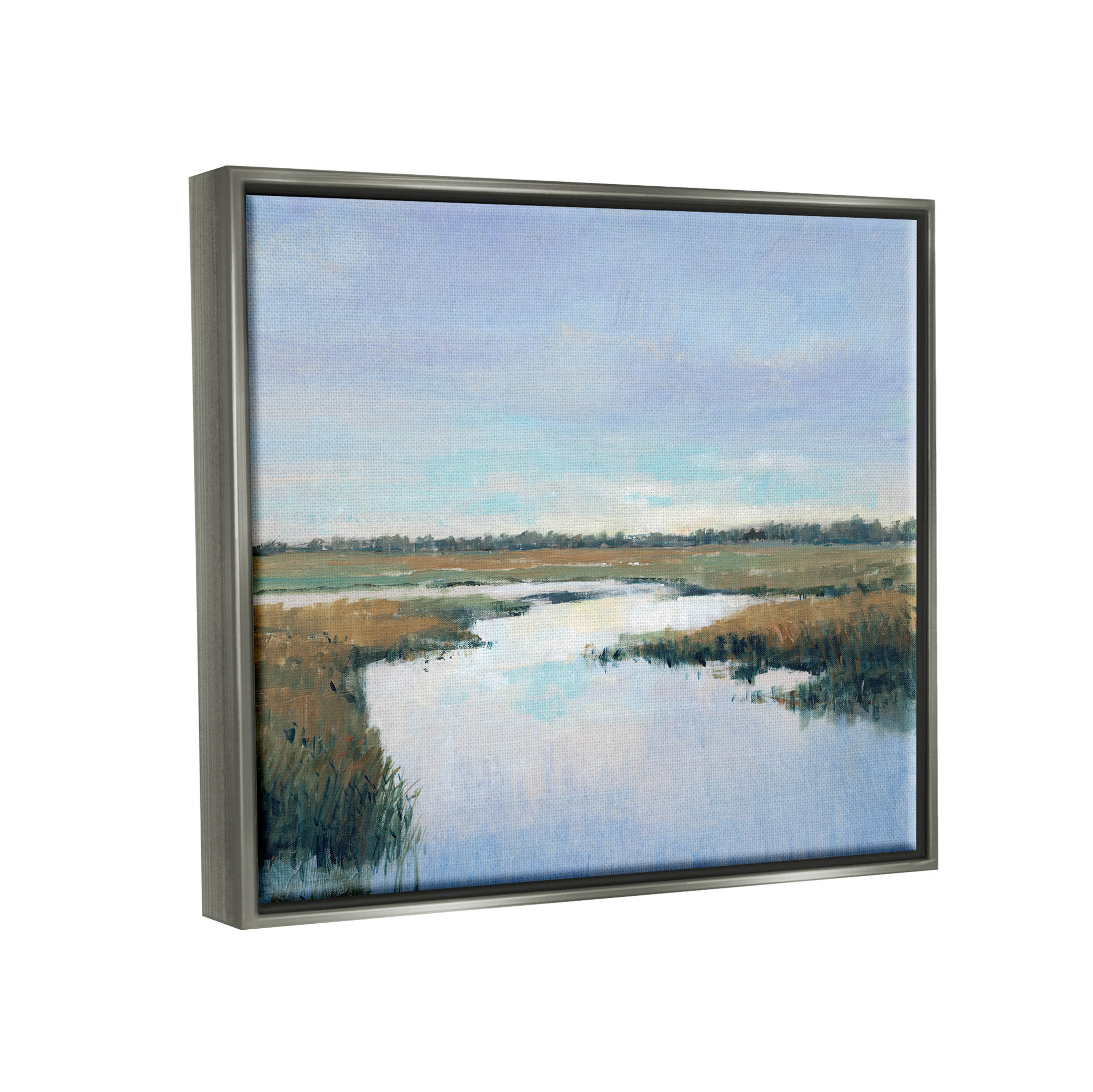 Stupell Industries Rural River Horizon Landscape Painting Luster Gray Floating Framed Canvas Print Wall Art, Design by Tim OToole