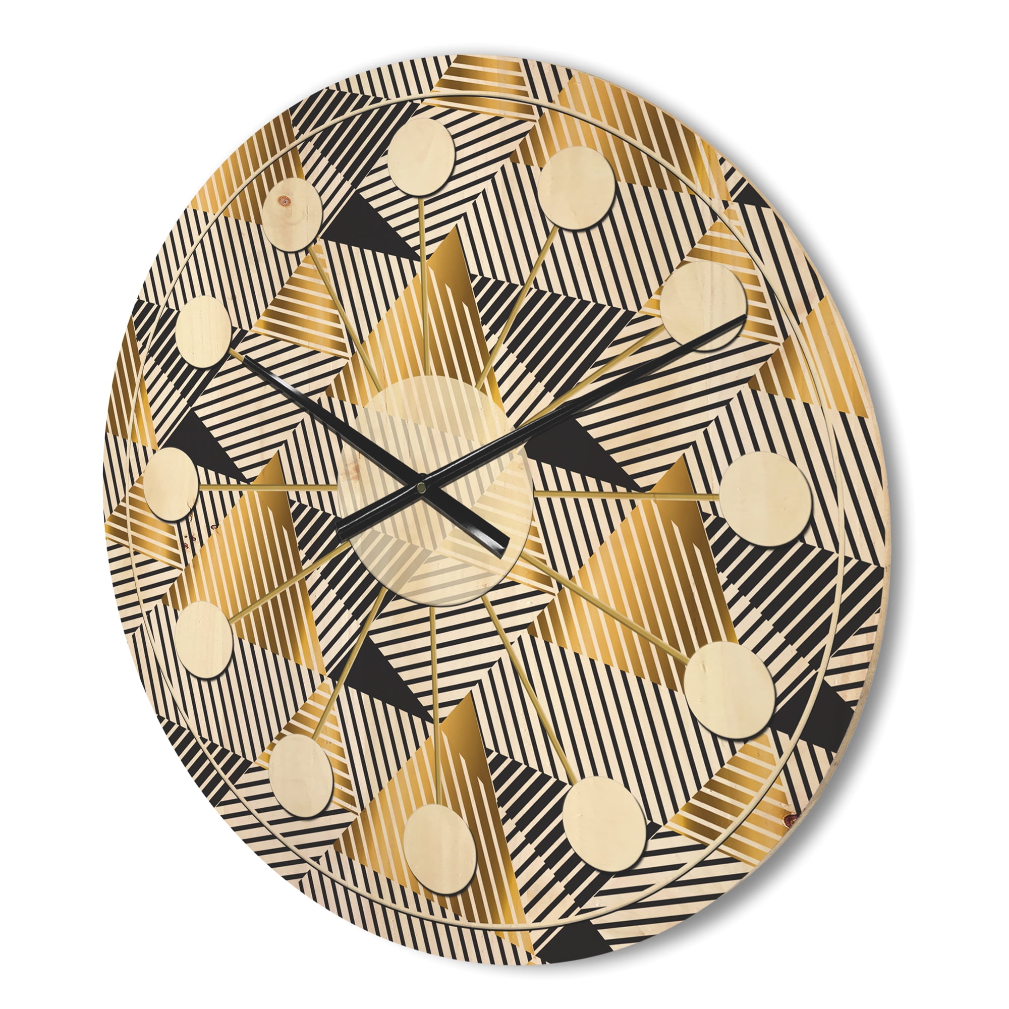 Designart 'Retro Luxury Waves In Blue and Gold VI' Mid-Century Modern Wood Wall Clock