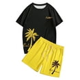 thumbnail image 4 of JLFKNG Fashion Men's 2Pcs Outfits Summer Short Sleeve T Shirts And Shorts Breathable Casual Coconut Tree Sunset Printed Hawaiian Style Suitable For Vacation, 4 of 5