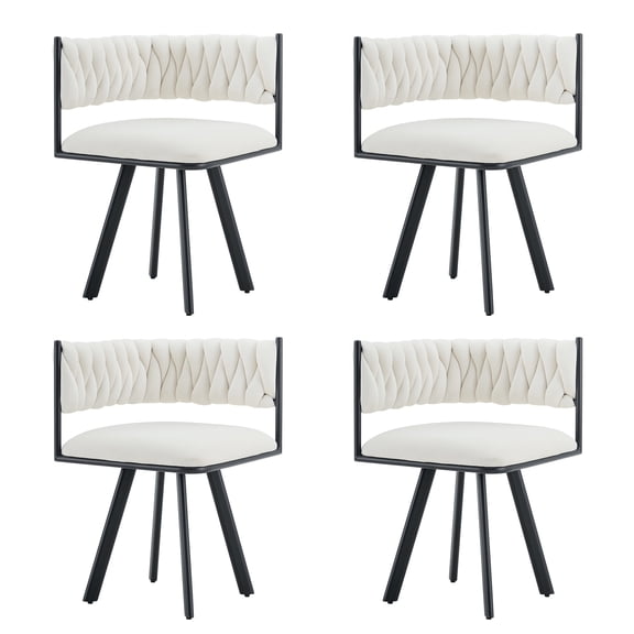 Dining Chair Set of 4, Beige Velvet Upholstered Side Chair with Black Metal Legs, for Living Room, Dining Room