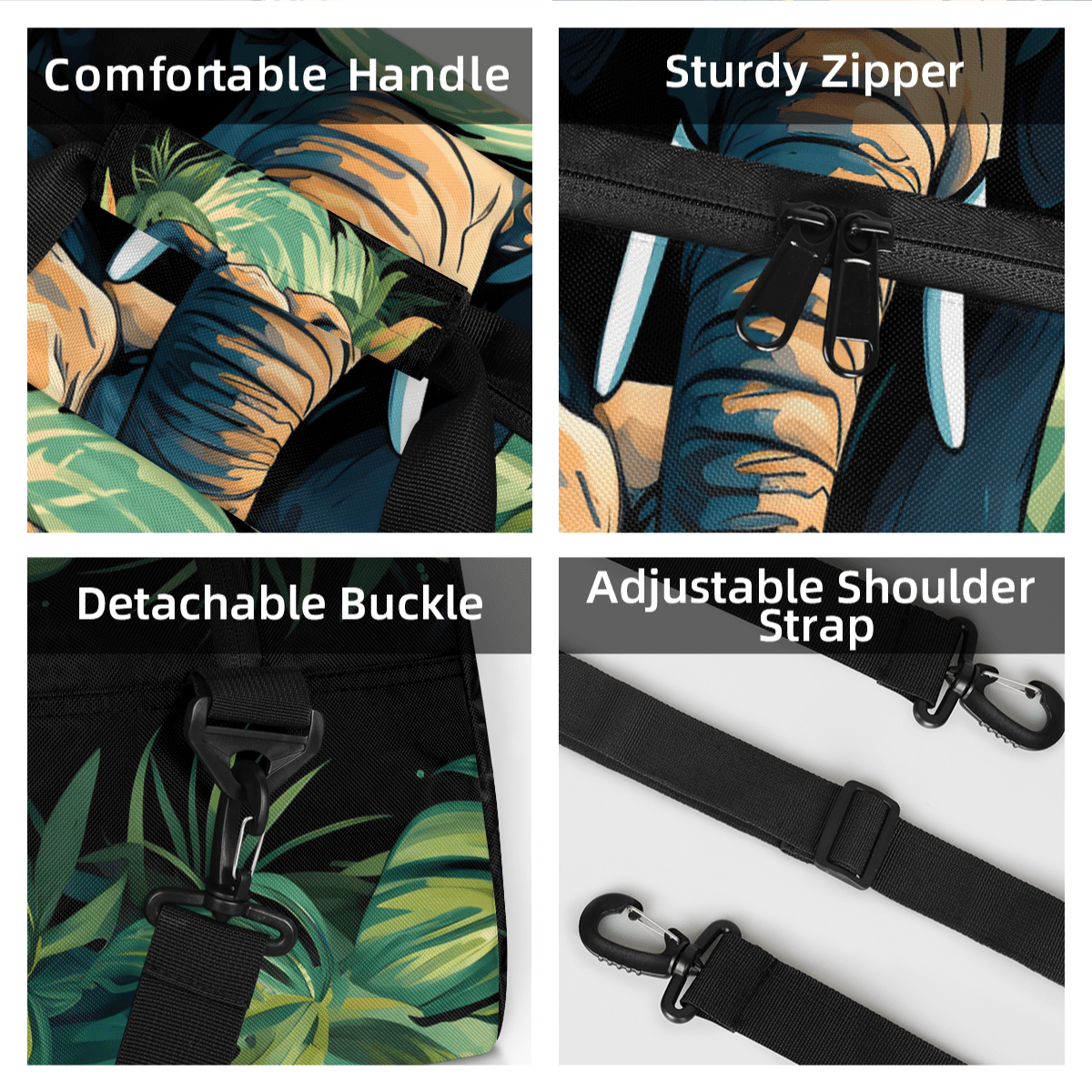 Herdesigns Sports Duffle Bags Travel Duffle Bag Gym Bag Jungle Elephant Weekender Travel Bag Waterproof Overnight Bag Carry On Travel Tote Bag Dance Bags