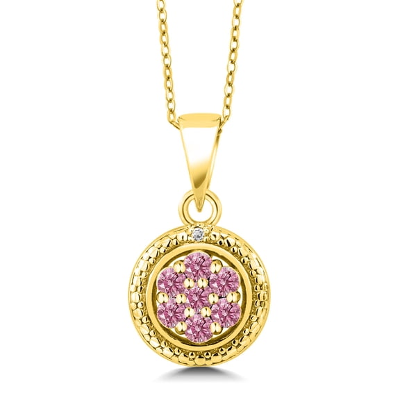 Gem Stone King 18K Yellow Gold Plated Silver Pink Lab Grown Diamond Round Pendant Necklace for Women (0.34 Cttw, Gemstone Birthstone, with 18 inch Chain)