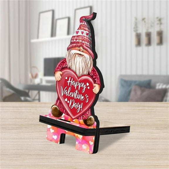 Designocracy 892103C 6 x 3 x 3 in. Happy Valentines Day Gnome Cell Phone Stand Family Decor with Wood Mobile Holder Organizer
