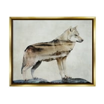 Stupell Wolf Silhouette Forest Nature Scenery Animals & Insects Painting Gold Floater Framed Art Print Wall Art