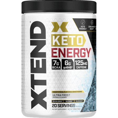 Xtend Keto Energy BCAA Powder, 125mg Caffeine + Sugar Free BHB Exogenous Ketones Supplement with BHB Salts & Electrolytes, 7g BCAAs for Men & Women, Ultra Frost, 20 Servings
