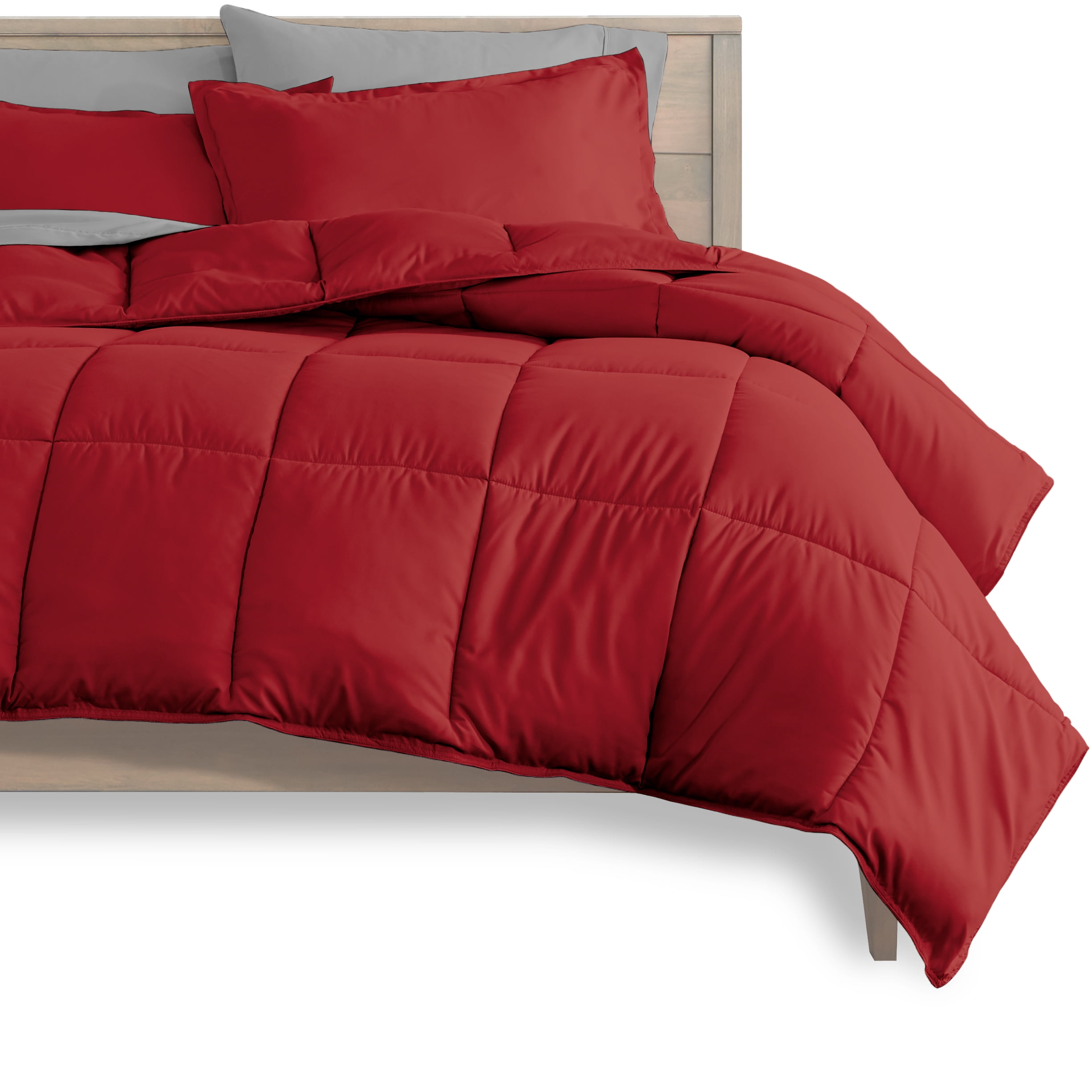 Bare Home Microfiber 8-Piece Red and Light Gray Bed in a Bag, Split King