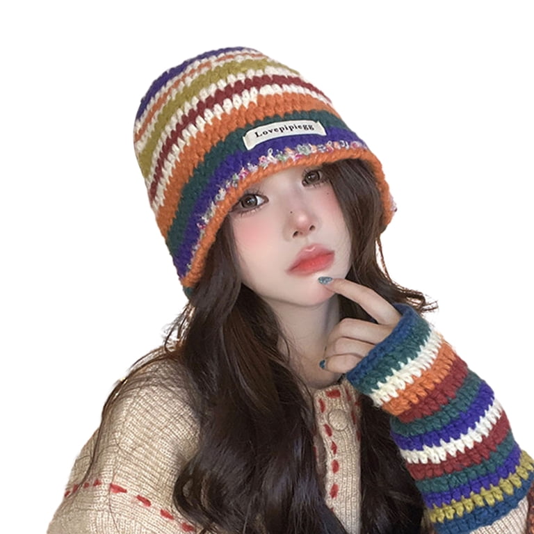 Stylish Multicolor Knit Women\'s Hat Hand Knit Beanie Hat Long Slouch Multicolor Designer Fashion  main image 2