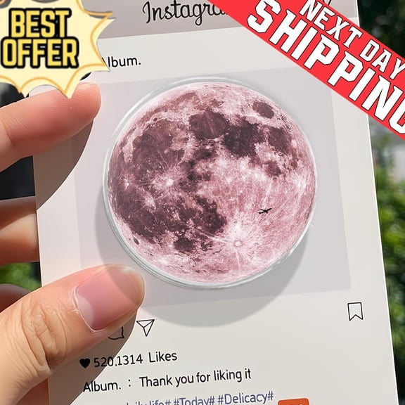 Aesthetic Pink Moon Galaxy Phone Grip, Celestial Lunar Magic Socket, Cute Dreamy Space Tech Accessory, Whimsical Moon Gazing Gift for Her