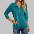 thumbnail image 2 of MIXUE Boho Tops For Women Autumn Winter Solid Color V Neck Zipper Long Sleeve Slim Casual Business Tunic Tee Shirts Holiday Wear,Green,M, 2 of 5