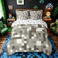 thumbnail image 3 of Meiyoeat Pixel Grid Miners Queen Bedding 7pcs, Minimal Mosaic Print Bedding Comforter Set Queen, Gray Off White, 3 of 6