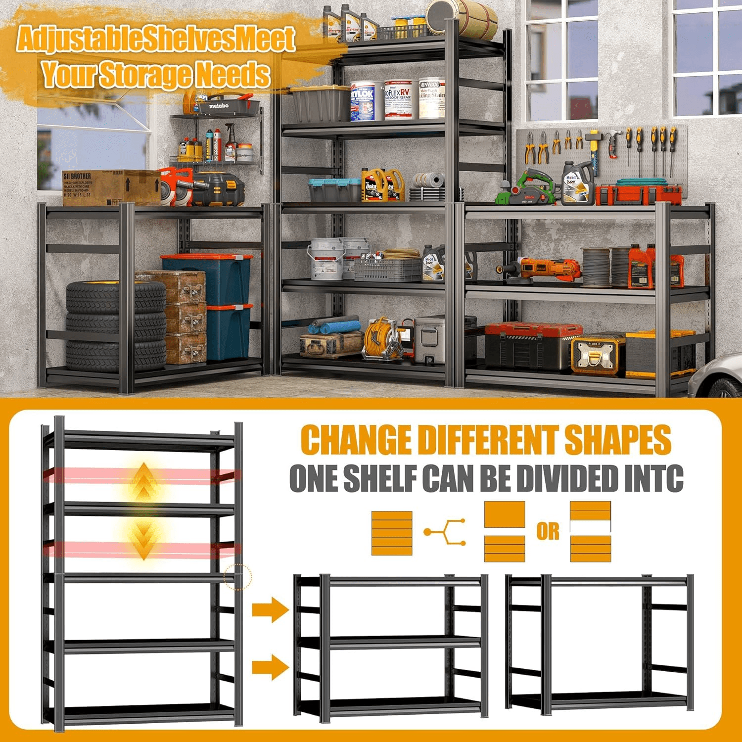 63''H × 28''W Kitchen Storage Rack, Metal Adjustable Shelf, 3000LBS, 5 Tier Shelving Unit, Steel Shelving Rack, Storage Racks for Kitchen Pantry Laundry School Commercial