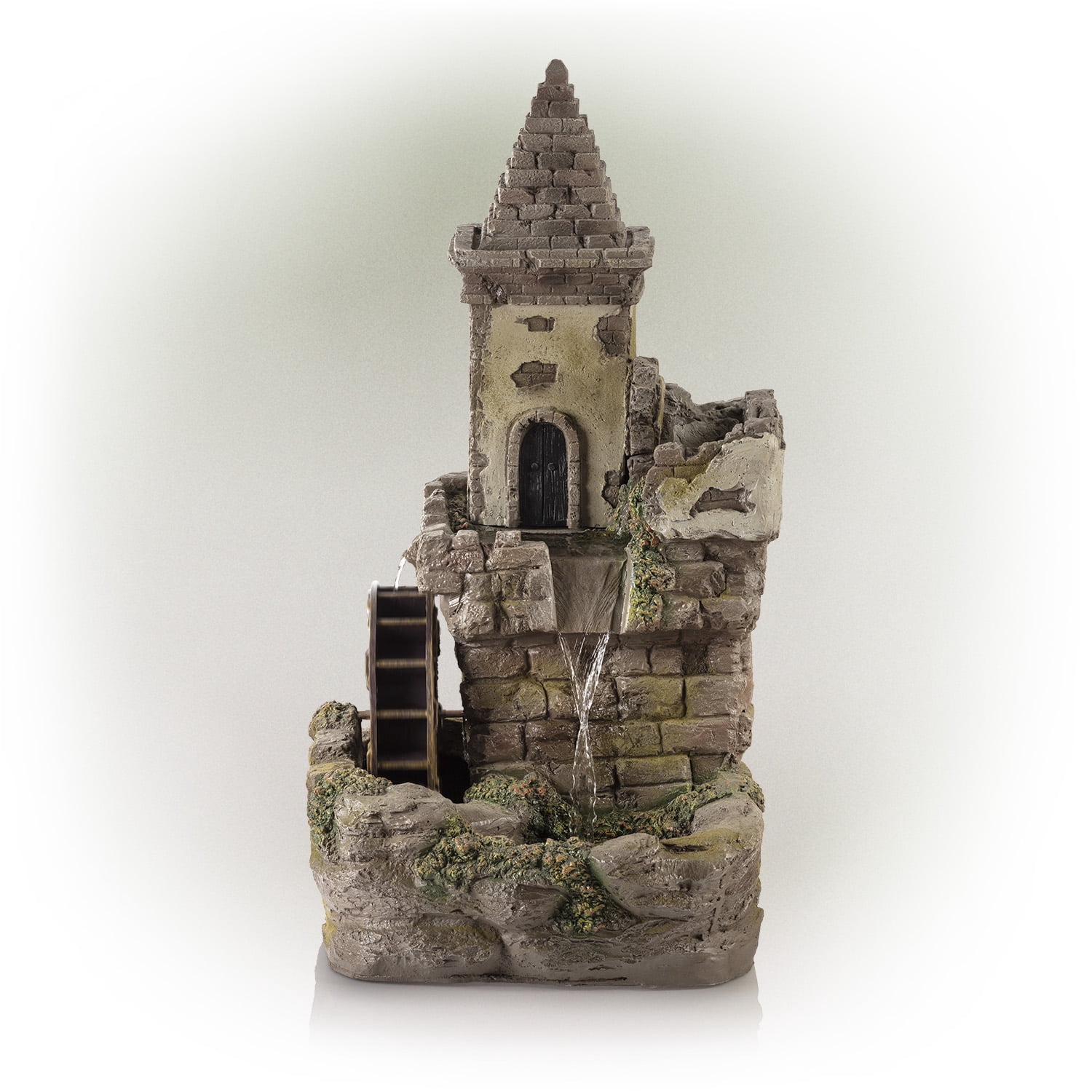 Alpine Corporation Outdoor Fairy Castle Waterwheel Tiered Fountain