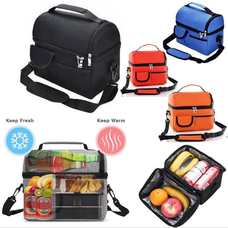 Insulated lunch bag Waterproof Large Capacity Double Deck Tote 