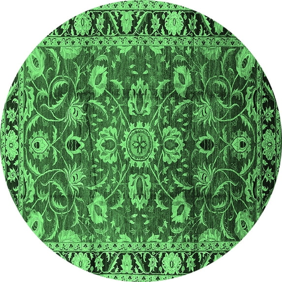 Ahgly Company Indoor Round Oriental Emerald Green Industrial Area Rugs, 6' Round