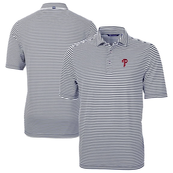 Men's Cutter & Buck Navy Philadelphia Phillies Virtue Eco Pique Stripe Recycled Polo