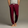 thumbnail image 2 of WTOBBY Men's Elastic Waist Drawstring Pocket Cuffed Casual Pants for Home Sleep Comfortable Soft Lounge Men's Pajama Trousers,Wine 3XL, 2 of 8
