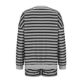 thumbnail image 4 of miqiqism Sweater Sets Women Oversized Lounge Sets Striped Matching Pajamas Trendy Long Sleeve Sweater Top and Shorts Loose Fit Drop Shoulder Sets,Dark Gray,Large, 4 of 5