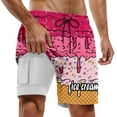 thumbnail image 2 of Mens Beach Shorts Double Layered Ice Cream Print Swim Shorts Drawstring Pool Parties Men's Swim Trunks Watermelon Red XXXL, 2 of 4