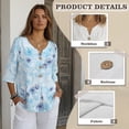 thumbnail image 6 of Xoenoiee Dandelion Flower Print Button Down Shirts for Women Summer 2026 Cotton Linen V Neck 3/4 Sleeve Tops Loose Vacation Beach Blouses Tunic, Size 2XL, 6 of 7