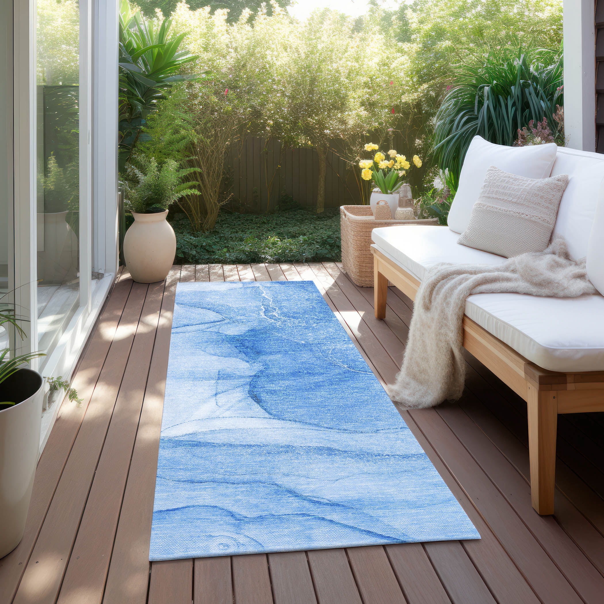 Addison Rugs Chantille Indoor/Outdoor Transitional Watercolors Blue Washable Runner Rug, 2'3" x 7'6"