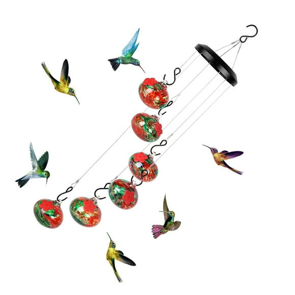 Inteprter Comedero para colibríes ligero y resistente con campanilla de viento para colgar y reposicionar fácilmente las cubiertas. Kits de decoración para fiestas rojo
