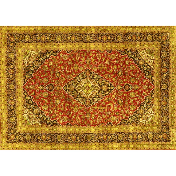 Ahgly Company Machine Washable Indoor Rectangle Medallion Yellow Traditional Area Rugs, 2' x 4'