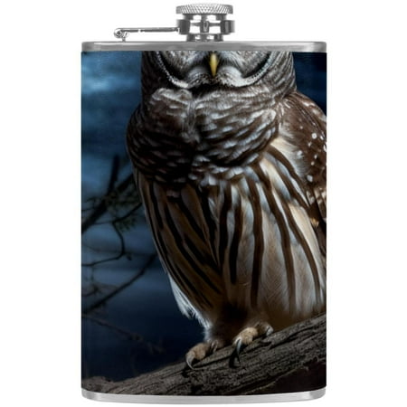 

josid Owl Pattern 3.6x6in Stainless Steel Small Flask Leak-Proof Stainless Steel Construction Wrapped in Premium Two-Layer Leather Nano-Printed Design 227ml Capacity
