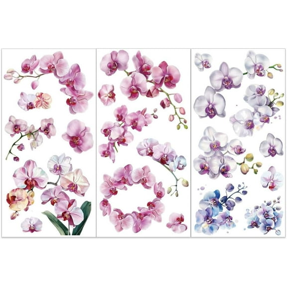 3pcs/Set Phalaenopsis Rub on Transfers for Furniture and Crafts 6x12 inch Flower Decor Transfer Stickers Floral Rub on Decals for Wood Furniture Scrapbooking Home Decorations