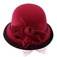 thumbnail image 3 of Women's Wool Felt Hat with Elegant Net Fabric Flower, Round Top Bucket Hat for Women, Vintage Tea Party Hat for Church, Wedding, and Special Occasions - Red, 3 of 6