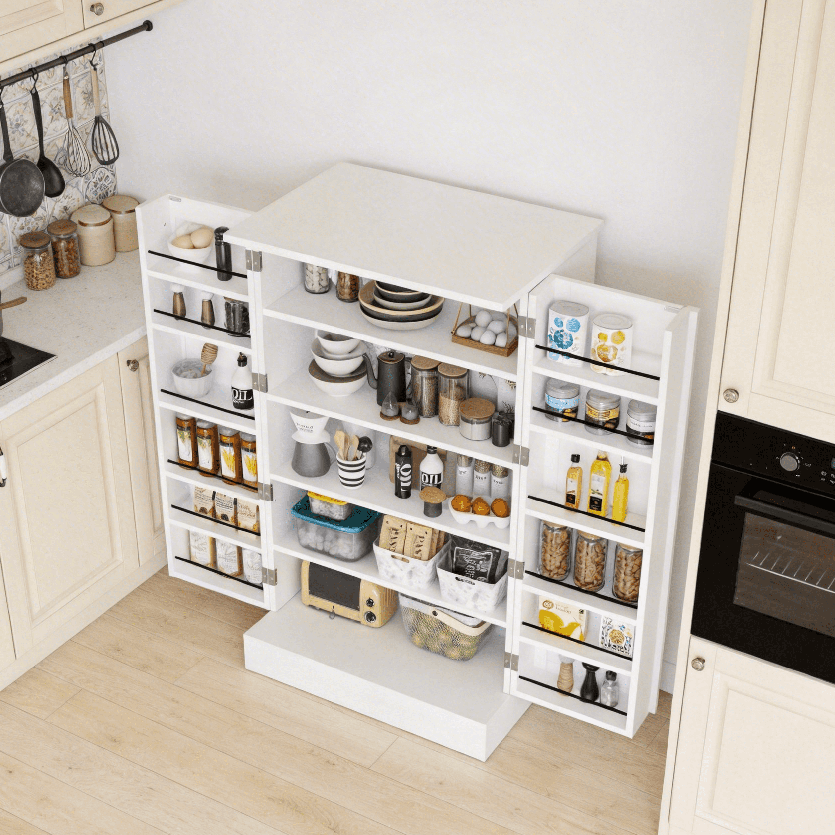 Ktaxon Modern Kitchen Pantry Storage Cabinet, 40.5" Freestanding Cupboard with Side Door Shelves for Kitchen, DIning Room, Home, White