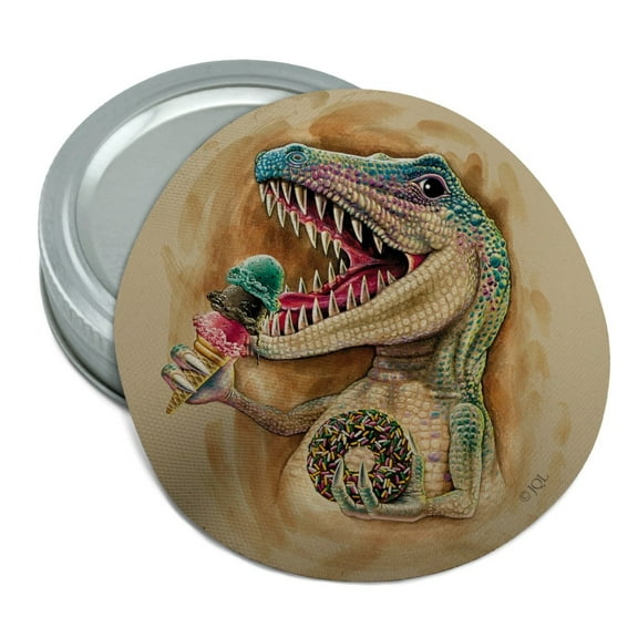 T-Rex Dinosaur Donut Ice Cream Funny Jurassic Junkie Round Rubber Non-Slip Jar Gripper Lid Opener