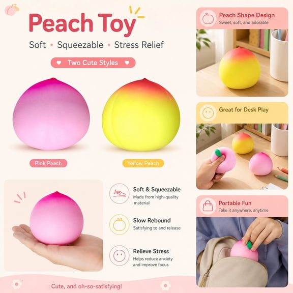 Peach Stress Balls for Anxiety, Soft Squeezy Sensory Toys, Durable Fidget Toys for Office Relaxation & Gift Giving