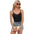 thumbnail image 2 of OIUUAK Y2K Lace Cami Tops for Women,&nbsp;V Neck Adjustable Spaghetti Strap Stretch Fitted Camisole Undershirt Tank Top Double Lined Ribbed Summer Going Out Outfits, Black, 2 of 9