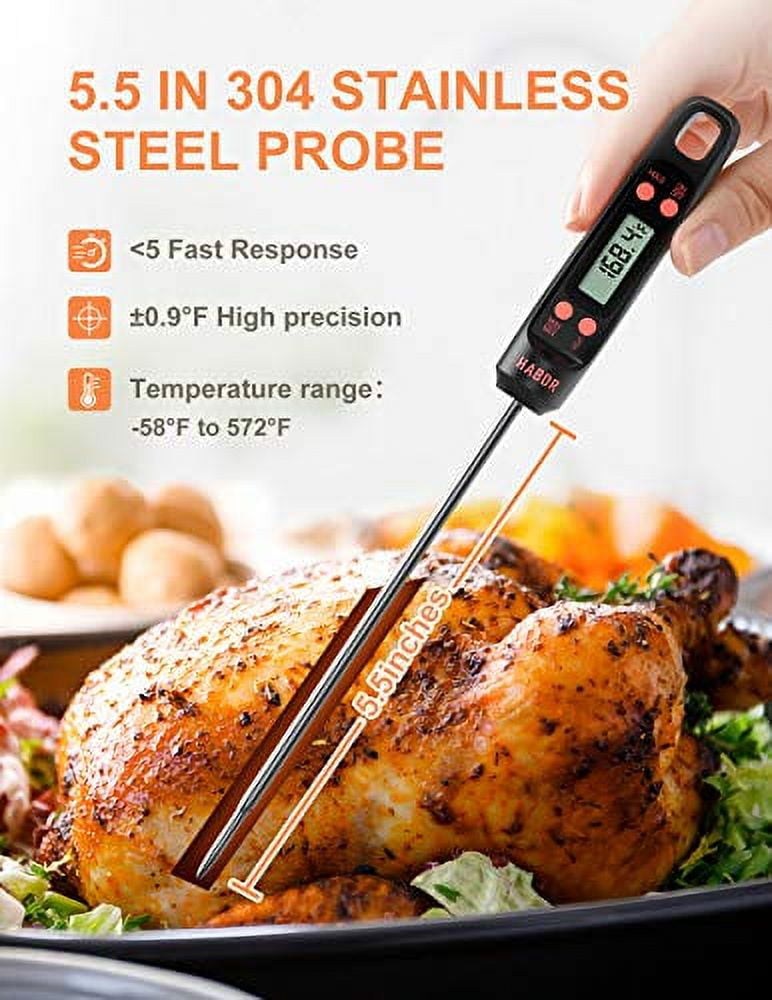 Habor Meat Digital Cooking Thermometer, Instant Read Kitchen, 5.5'' Long  Probe, Hanging Hole, ºF/ºC, Auto-Off for Food, BBQ, Water, Sugar, Milk,  Yogurt, Turkey, Grill, Wine, Black 