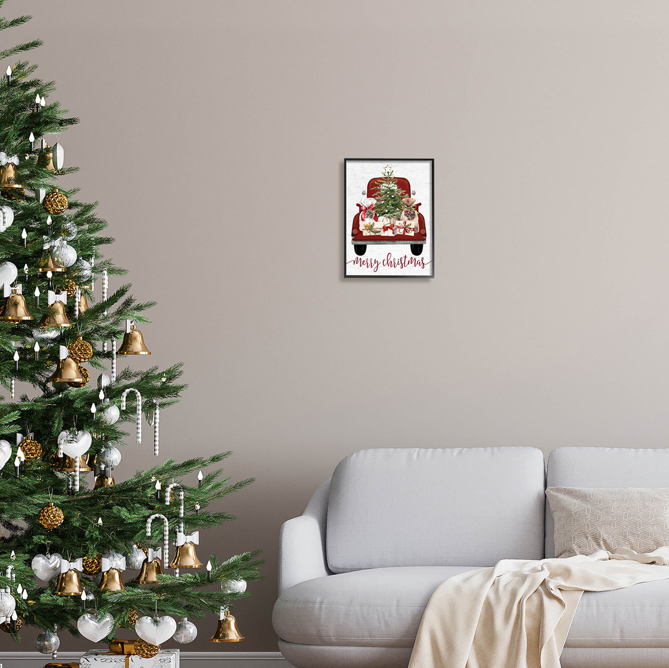 Stupell Industries Merry Christmas Holiday Presents Graphic Art Black Framed Art Print Wall Art, Design by Lettered and Lined