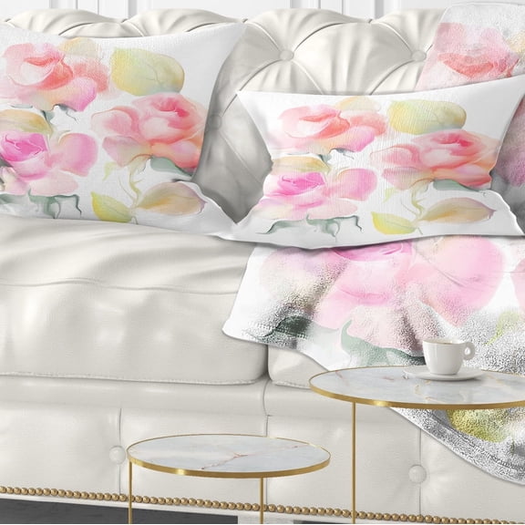 Designart Beautiful Pink Rose Flowers - Animal Throw Pillow - 12x20