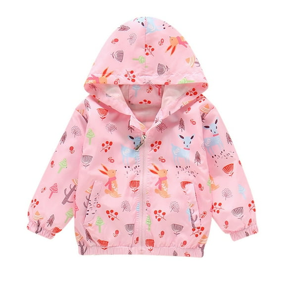 GYRATEDREAM Kids Baby Toddler Girls Cartoon Spring Fall Outerwear Windbreaker Zipper Hooded Jackets Coat 2-10T