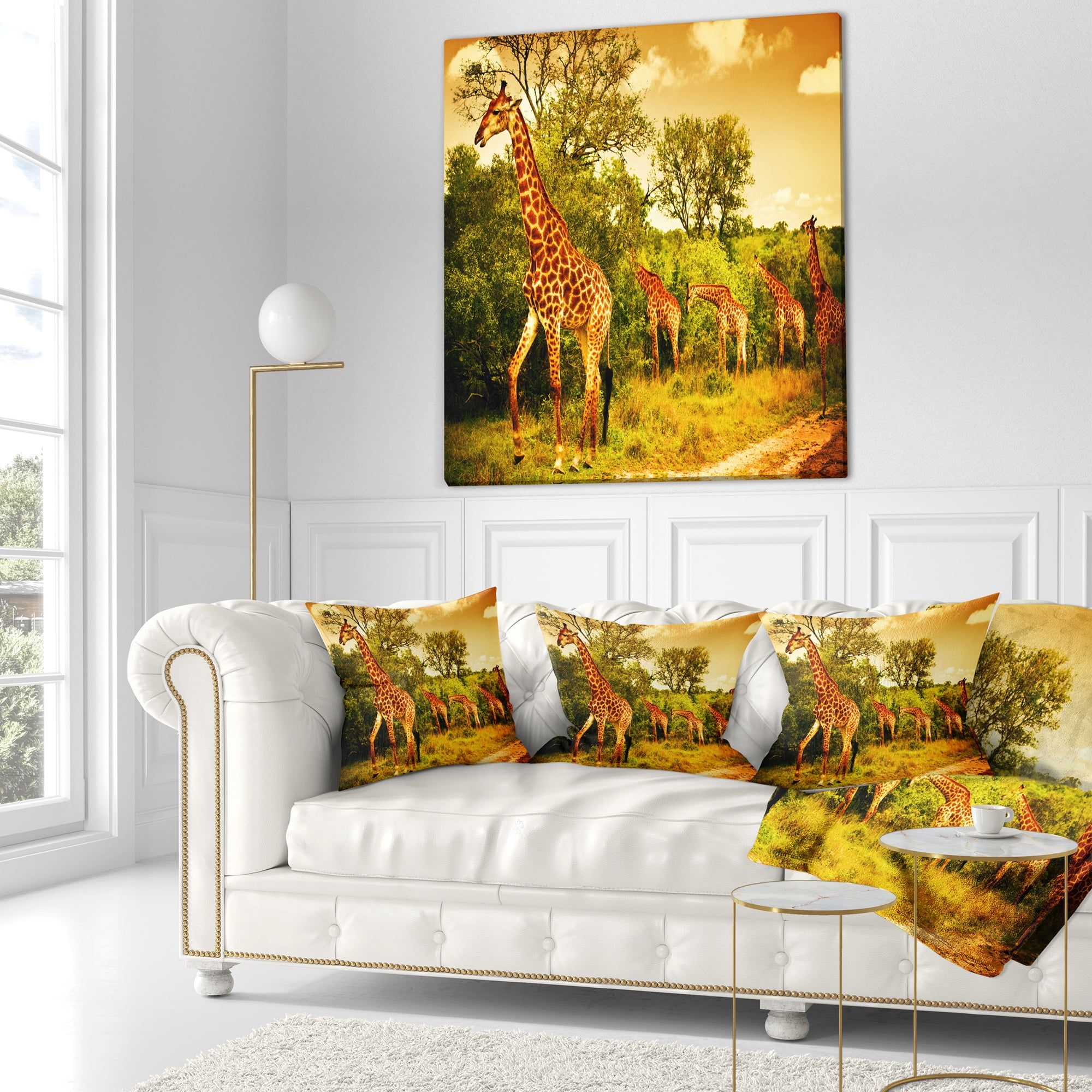 Designart South African Giraffes - African Throw Pillow - 16x16