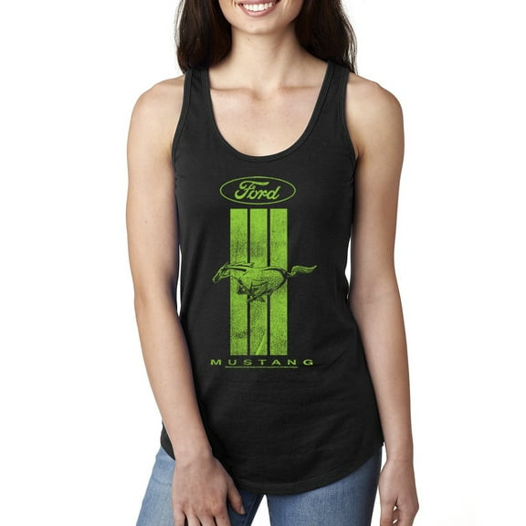 Green Striped Ford Mustang | Womens Cars and Trucks Jersey Racerback Tank Top, Black, Small