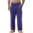 thumbnail image 2 of tarylea Cotton Linen Pants for Men Drawstring Straight Leg Elastic Waist Trousers Casual Loose Solid Color Lightweight Trousers[L,Dark Blue], 2 of 7