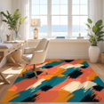 thumbnail image 3 of Design&I 5'x7' Washable Area Rug Snag-Free, Skid-Resistant Orange Vibrant Funky Contemporary Abstract Offset Shapes Playful for Dining Room, Under Table, Home Office, 3 of 7