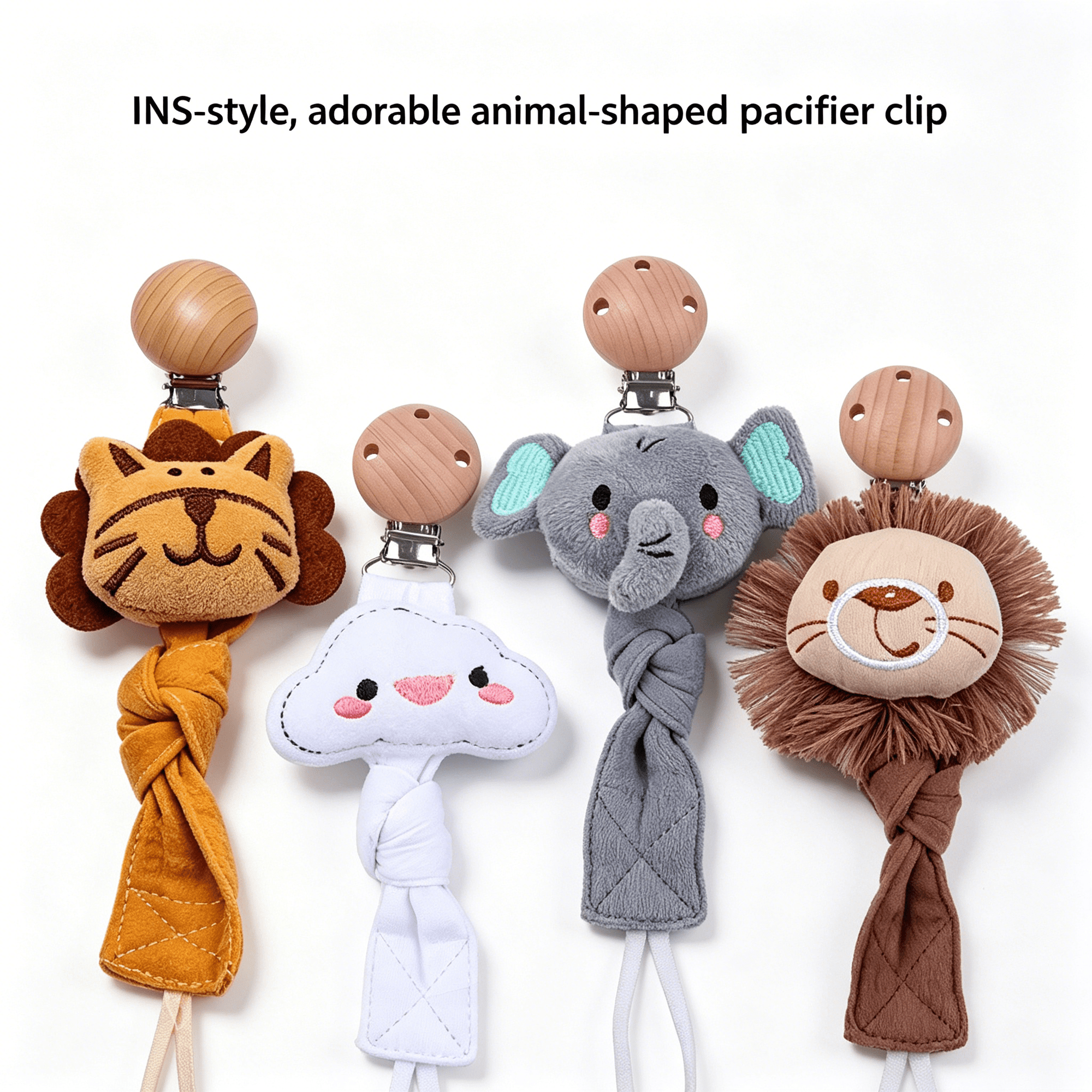 XIRQI 2026 New 4Pcs Pacifier Clip,Easy to Clean and Washable Pacifier Holder,Ins Style Design Cute Cartoon Shape Binky Clips,For Baby,Teething,Stroller,Crib,Travel
