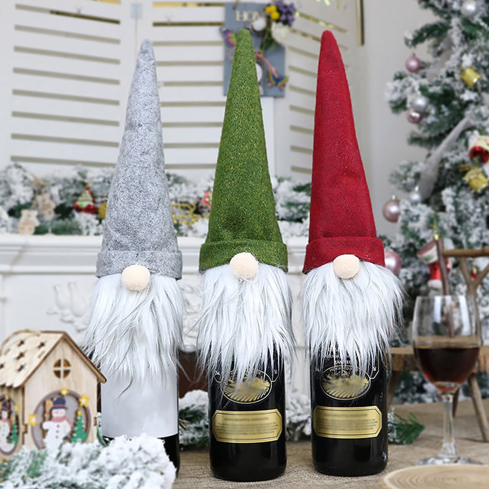2Pcs Showy Wine Bottle Cover Xmas Santa Table Decor Christmas Cap Party Special 