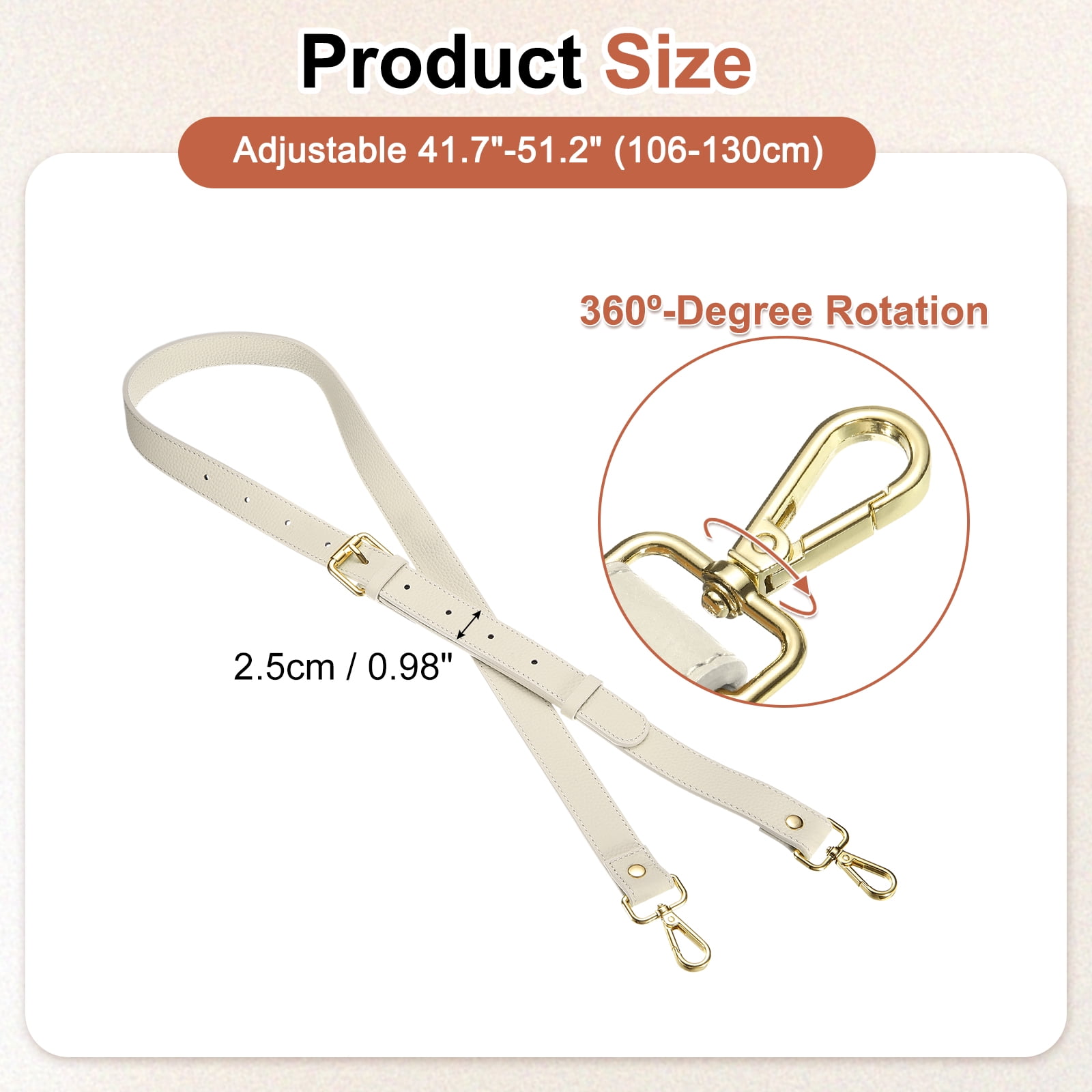 1" Genuine Leather Purse Strap for Bag (Cream White, Gold Buckle)