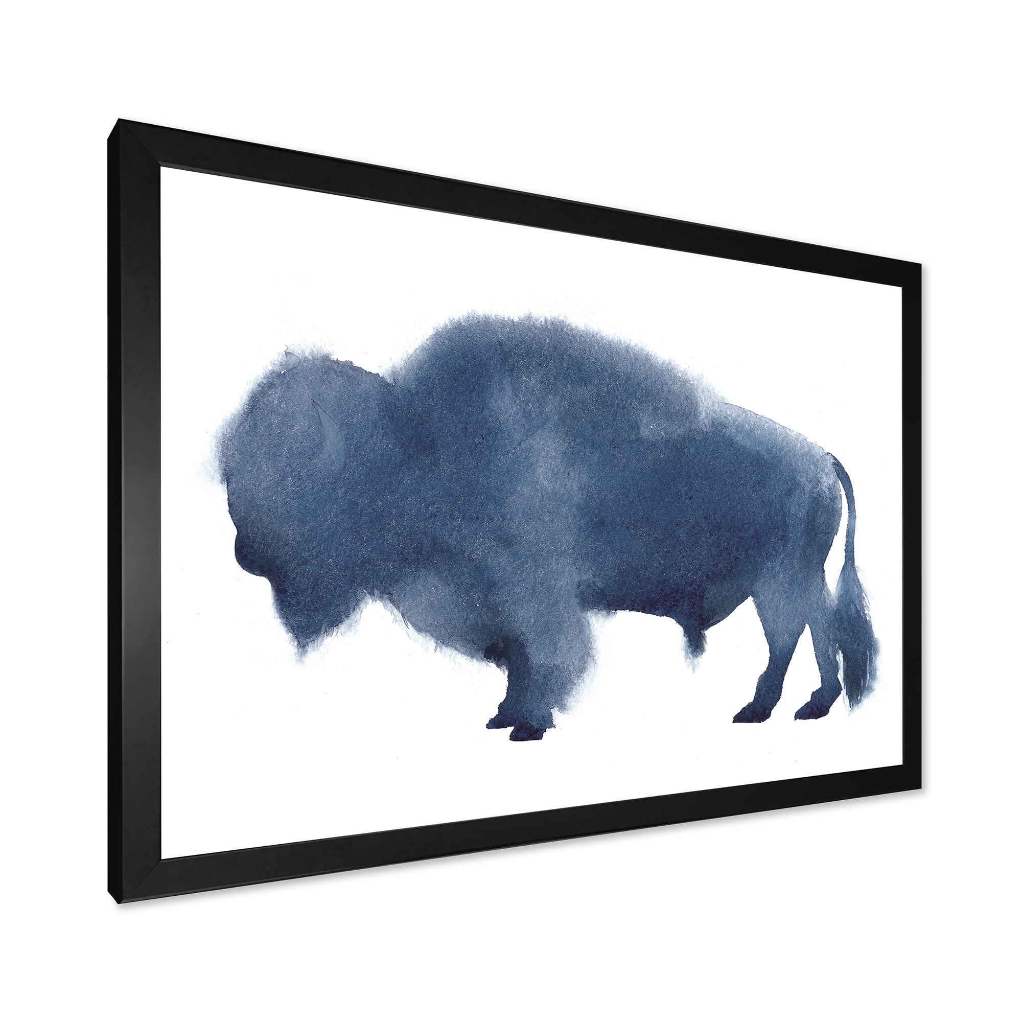 Designart 'Navy Blue Bison Silhouette On White' Farmhouse Framed Art Print