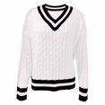 thumbnail image 4 of BODOAO Sweaters for Women Oversized V Neck Varsity Stripe Knit Pullover with Long Sleeves Preppy Casual Top for Fall Winter College Style and Weekend Outfits White 2XL, 4 of 4