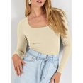 thumbnail image 2 of Womens Long Sleeve Shirts Crop Tops Basic Double Layering Tight Slim Fit T Shirts Winter Clothes 2024, 2 of 4
