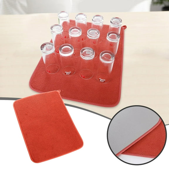 Gytml Red Dish Drying Mat For Kitchen Counter, Super Absorbent Microfiber Dish Drying Pads With Hanging Rope Design Heat-Resistant, Flexible And Easy To Clean Red-One Size
