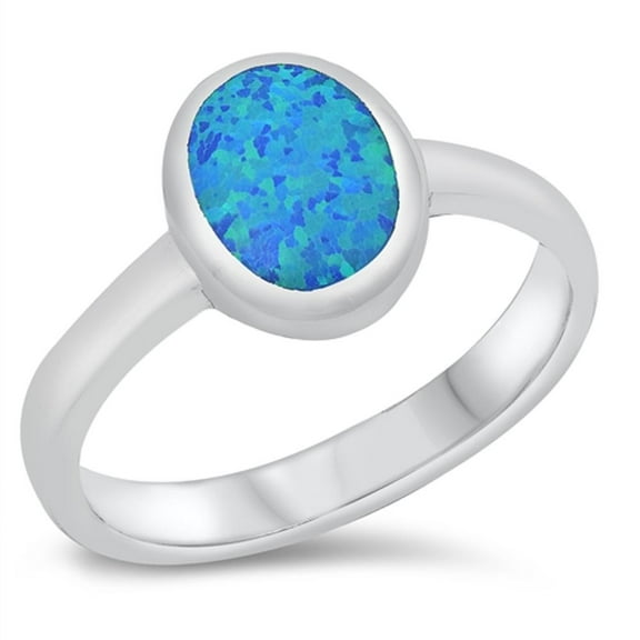 CHOOSE YOUR COLOR Statement Ring Oval Blue Simulated Opal .925 Sterling Silver Band CZ Female Size 10