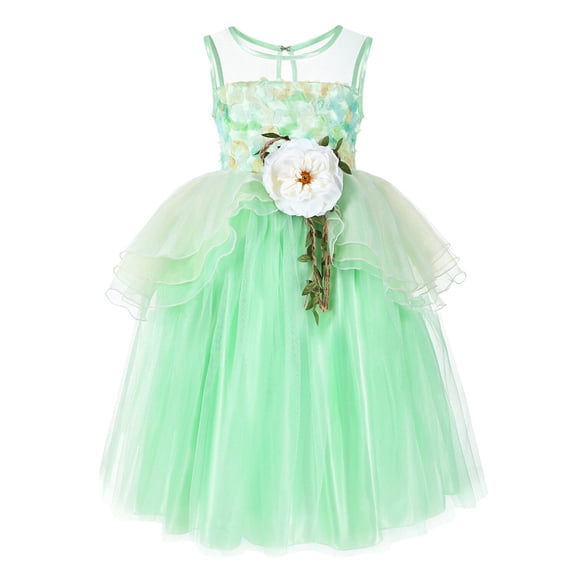 KAWELL Tiana Costume Dress Birthday Role Play Dress Up Ball Gown Halloween Fancy Party Dress
